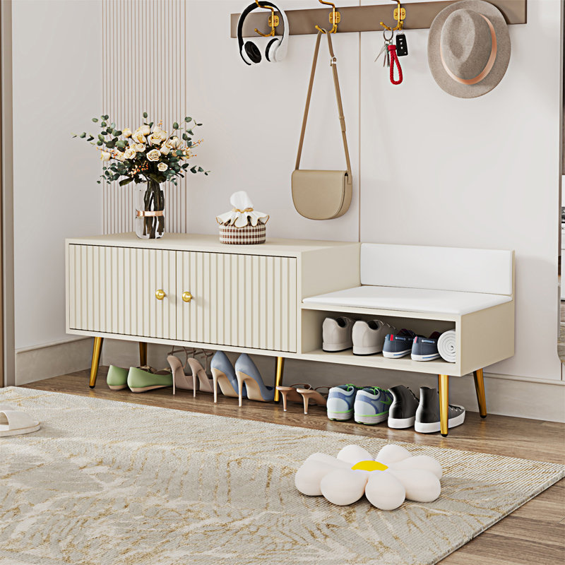 Banc de rangement pour chaussures, Blanc antique