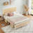 Rattan Bed Frame, Boho Style Headboard & Heavy Duty Steel Slats, No Box Spring Needed Metal Platform Bed-1026936645