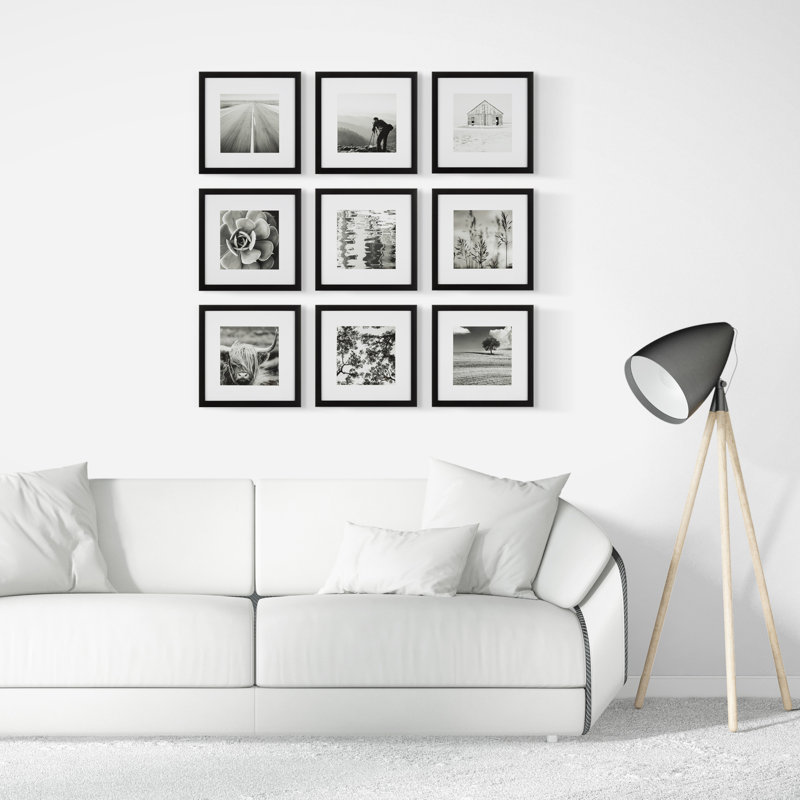 Cadre photo avec passe-partout mural 12 po x 12 po Sylbia - (ensemble de 9)