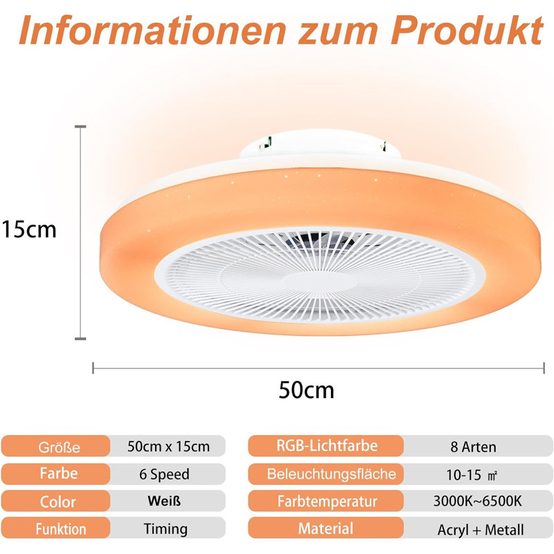 Low Profile Ceiling Fan with Light,  Flush Mount Ceiling Fan Light with Remote,  RGB Dimmable LED Enclosed Ceiling Fans