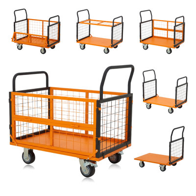 GarveeHome Heavy-Duty Collapsible Platform Truck Cart with Cage, Carbon Steel Flatbed Dolly - 1800 lb Capacity - Swivel Casters - 37 x 23 x 35 in - Or