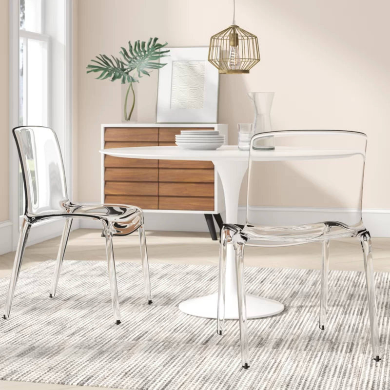 Lade Transparent Plastic Stackable Dining Chair with Waterfall Edge Seat – Lightweight Versatile Accent & Kitchen Side Chair, No Assembly Required