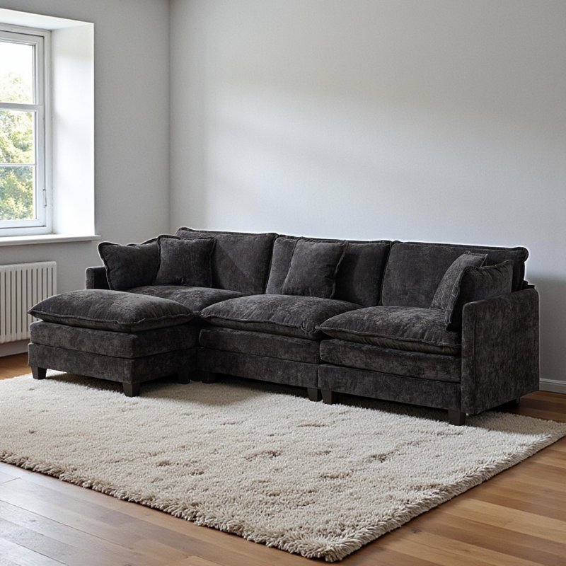 Canapé rembourré en chenille l 113,8 po Geneveve avec repose-pieds, 5 coussins et coussins en mousse compressée