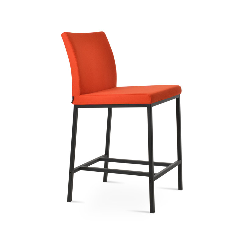 Tabouret Aria, Tabouret de comptoir (siège d'une hauteur de 24 p, Noir, Laine orange