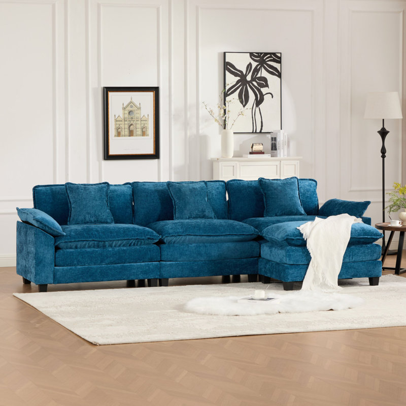 Canapé modulaire en forme de L Grid, canapé surdimensionné avec repose-pieds Cloud, Chenille bleu