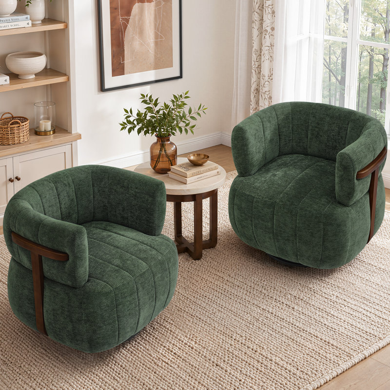 Fauteuil pivotant rembourré de 32,6 po de largeur, Vert foncé