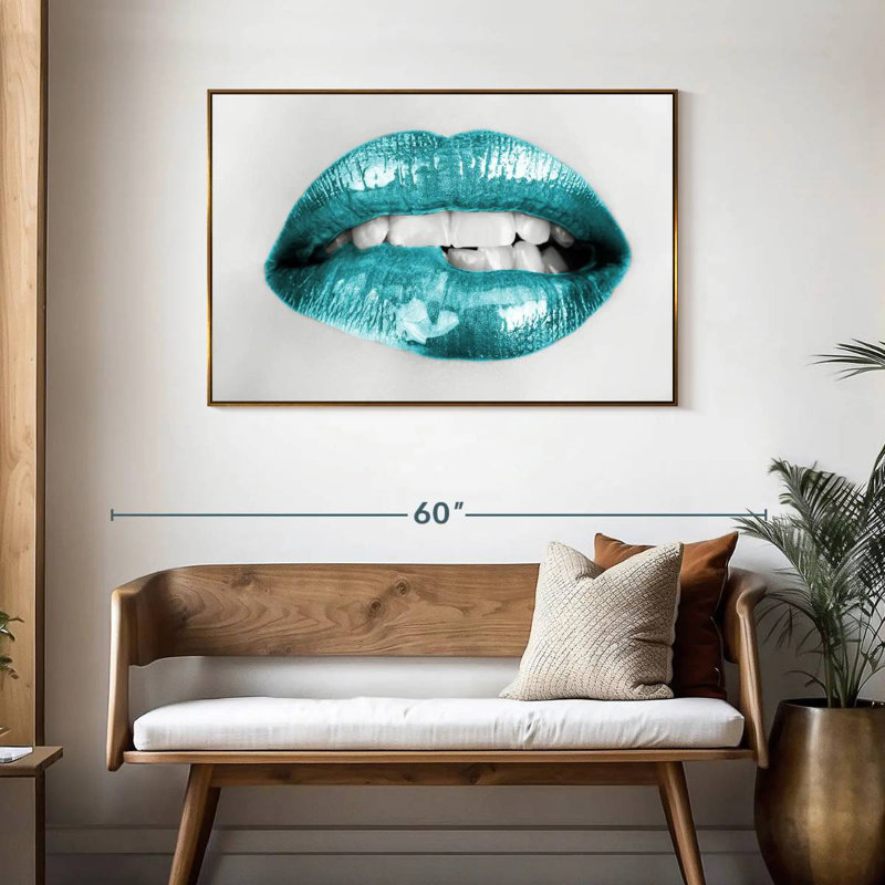 Bouche à lèvres, Cadre flottant doré, 43 po x 29 po