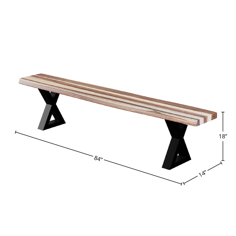 Banc en bois Freitas Sheesham, H 18 po x l 84 po x P 14 po, Brun / noir