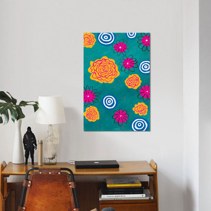 « fleur pop i », impression sur toile, H 26 po x l 18 po x P 1,5 po, Pas de tapis, Toile tendue