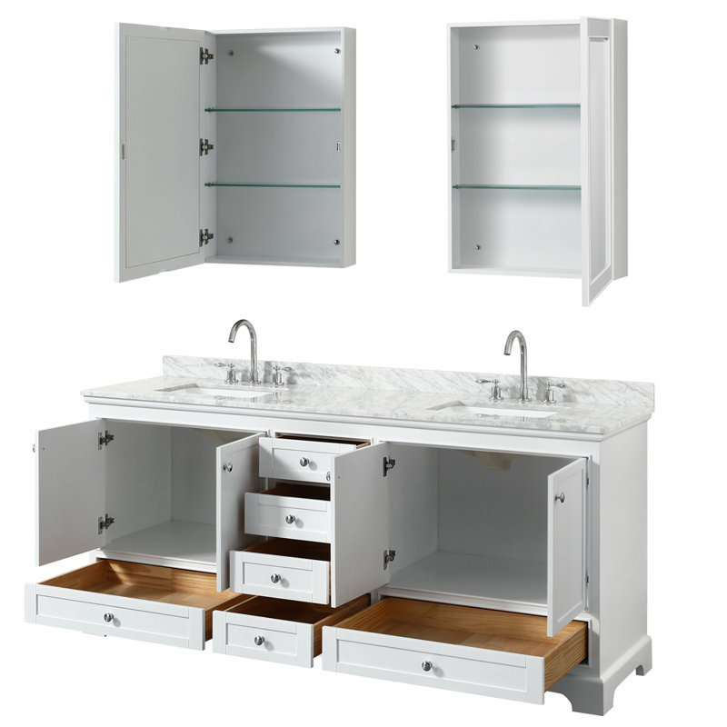 Deborah 80'' Double Bathroom Vanity with Marble Top, White, Matte Black