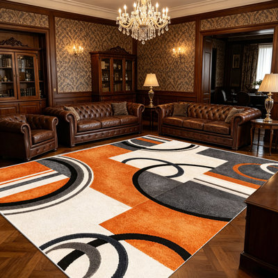 1PC Modern Geometric Abstract Burnt Orange Black Grey Cream area rugs for Living Room, Soft, All seasons, Easy-maintain, Washable Indoor mat, Farmhouse suitable for dining room, bedroom, home office, entryway, patio, Home Decor, Outdoor Decor.