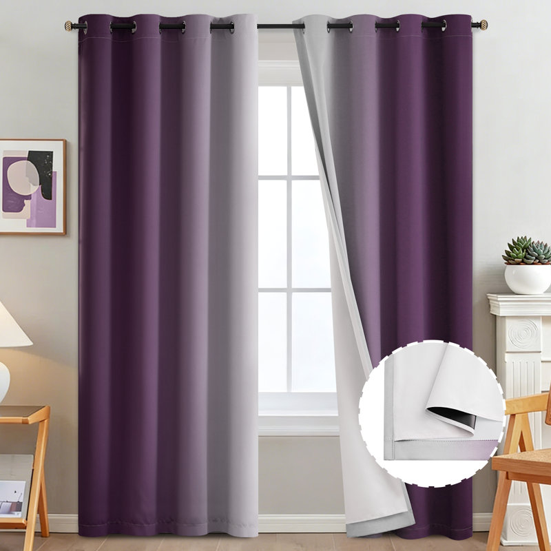 100% Blackout Thermal Insulated Ombre Curtains for Living room Bedroom - White Back, 2 Thick Layers, 2 Panels, 52" W x 84" L