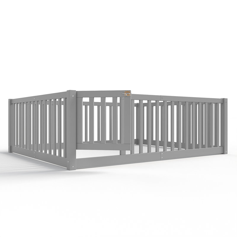 Lit double avec garde-corps et porte pour enfants, Lit double, Gris