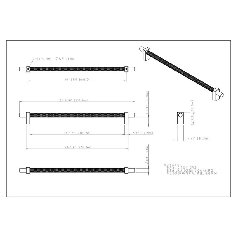 Larkin 3 Knurled Center Appliance Pull, Satin Nickel, 18"
