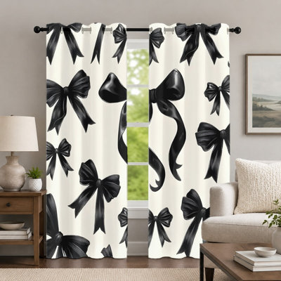 2 pièces rideaux à motif de nœuds de nœuds noirs, rideaux de style minimaliste, rideaux à œillets à motif d'esthétique moderne, habillage de fenêtre pour le décor de la chambre à coucher