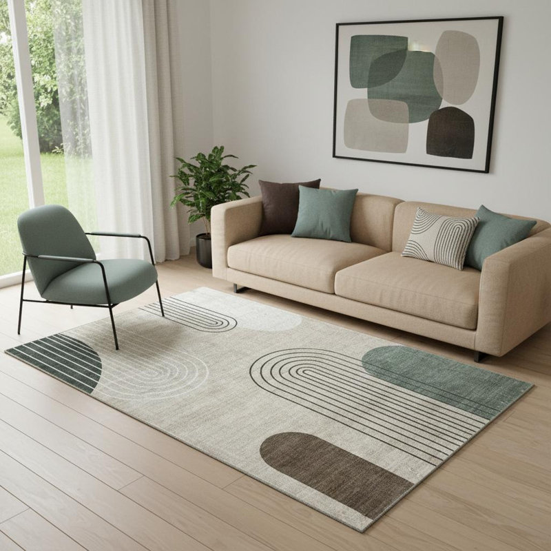 Tapis abstrait beige et brun 5 pi x 8 pi