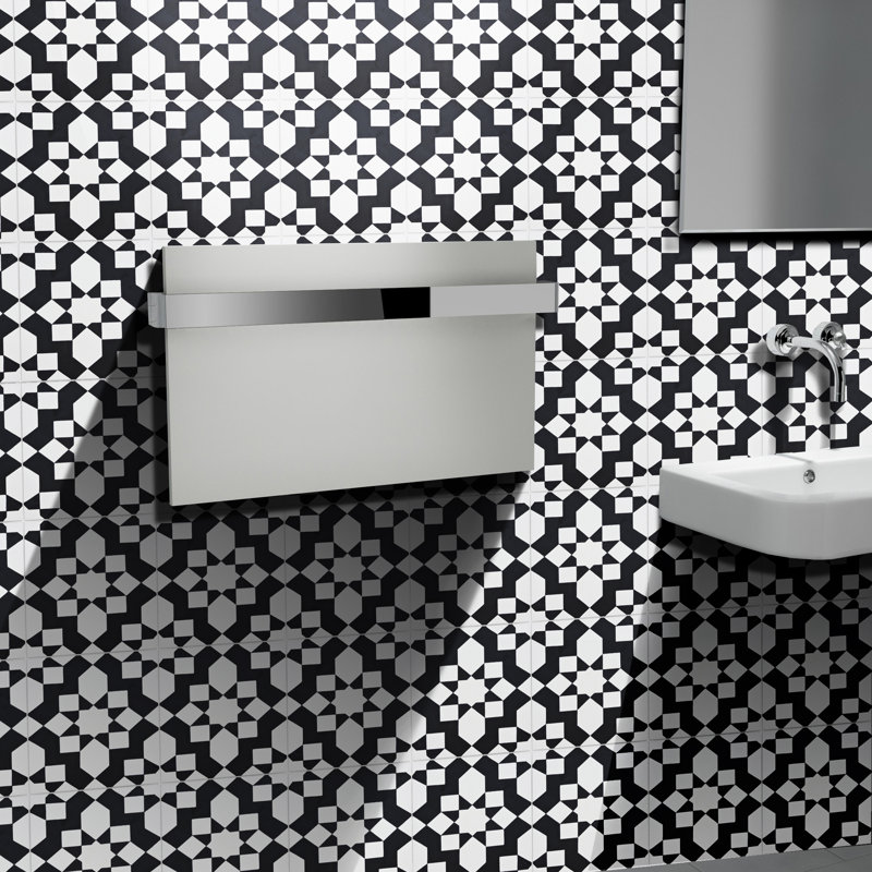 Carreau de ciment à motif pour mur et plancher 8 po x 8 po Affos, Blanc / noir