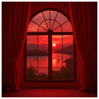 Red Sunset Through Window Wall Tapestry - Sunset Wall Decor