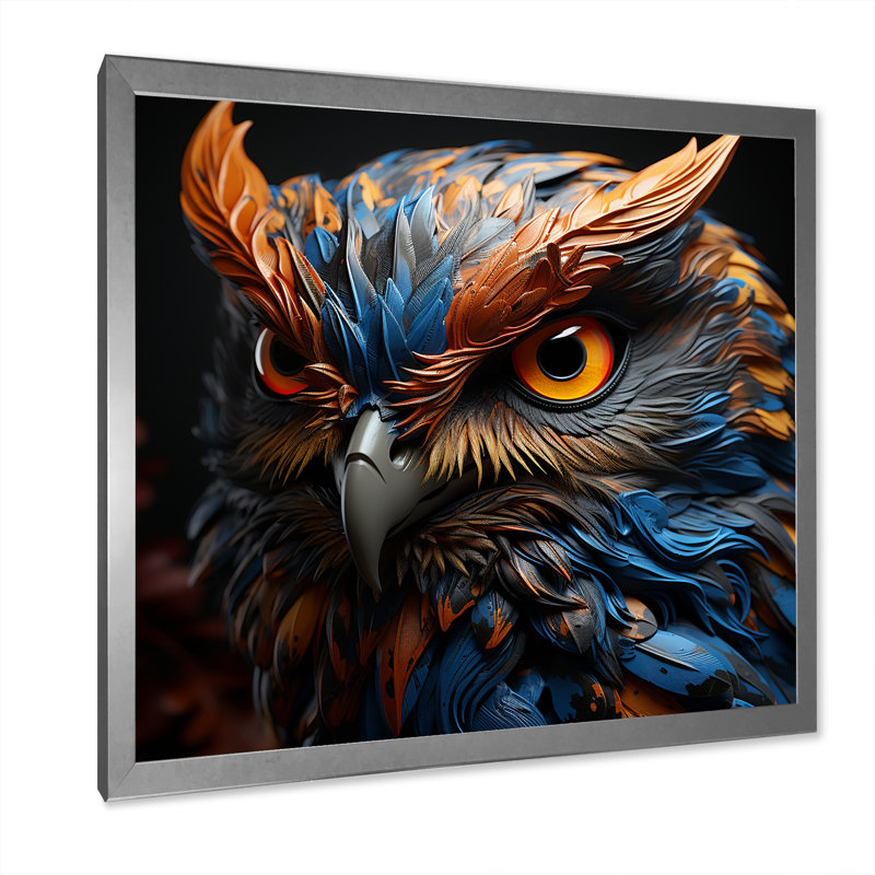 Portrait de chouettes sagesse II, Cadre simple argenté, H 36 po x l 36 po x P 1,5 po