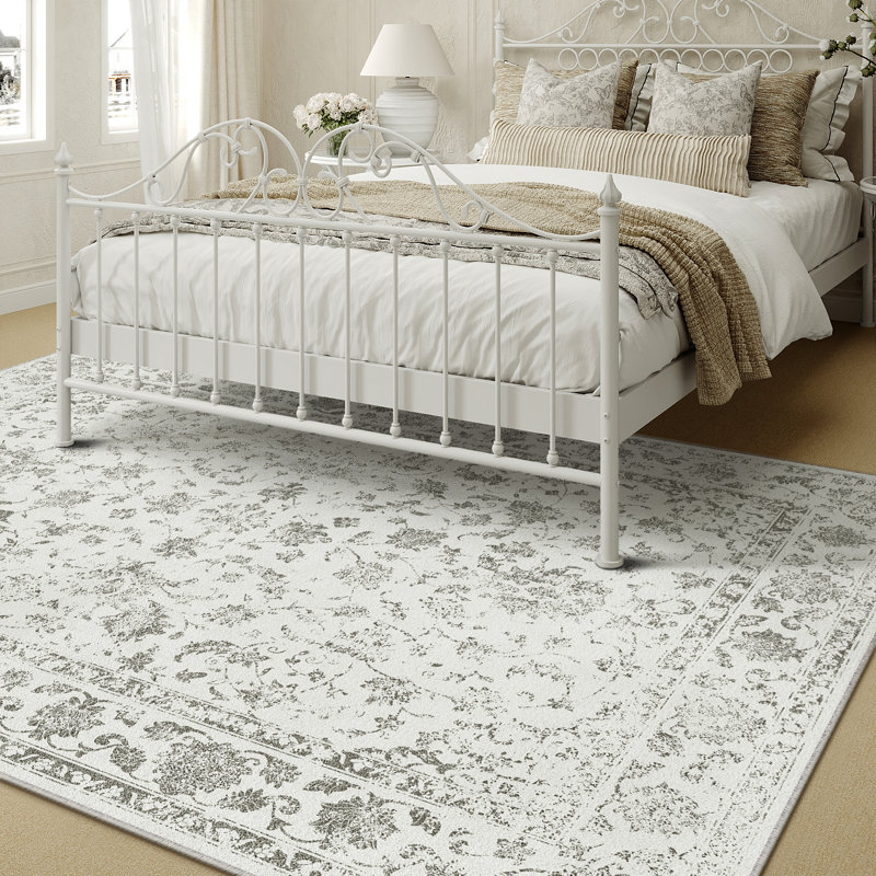 Machine Washable Vintage Floral Area Rug With Non-Slip Backing, Rectangle 6' x 9'