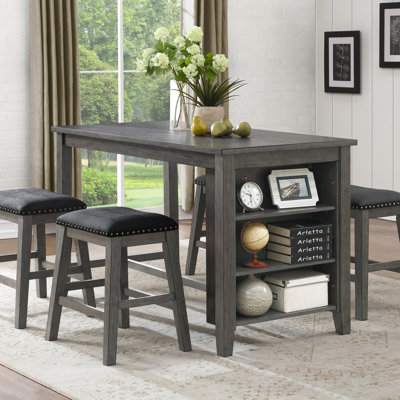 Multifunctional 5-Piece Counter Height Set With Table And 4 Stools, Ideal For Dining Nook And Open Display, Featuring Upholstered Seats And Decorative Trim