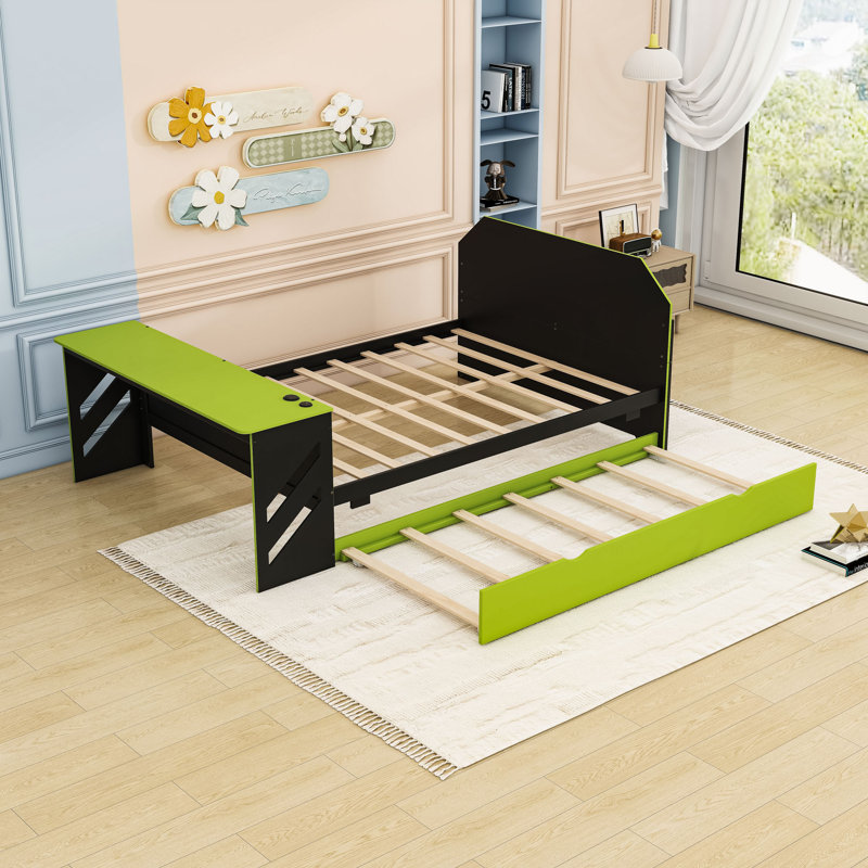 Full Daybed with Twin Trundle, Desk and USB Port, Green