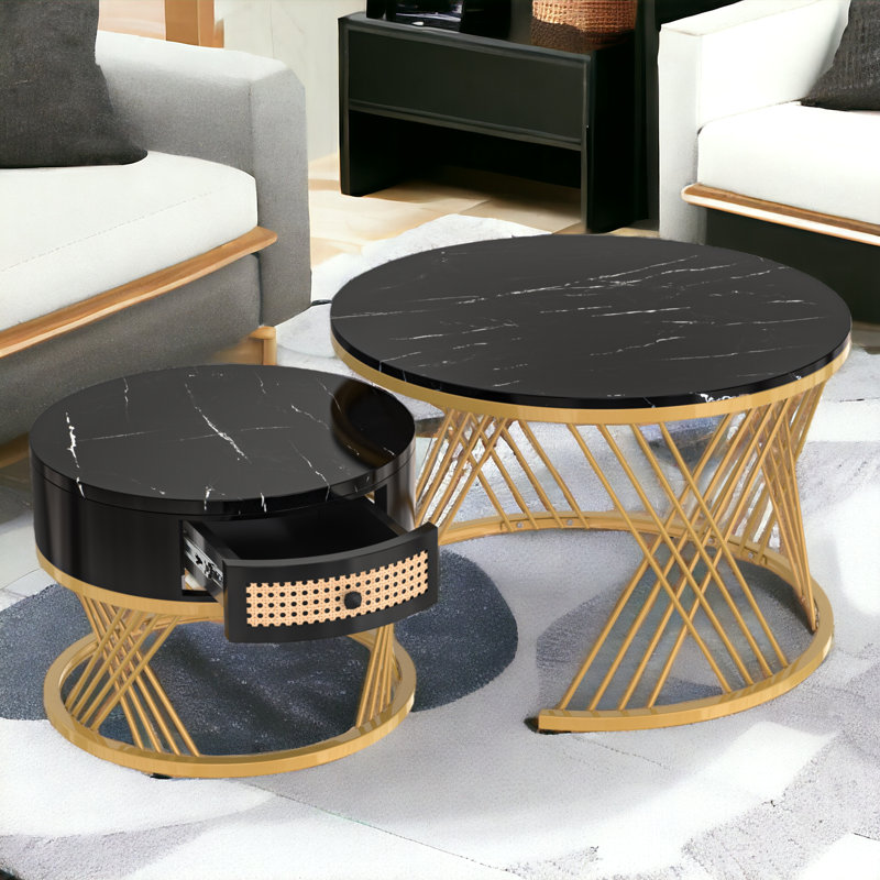 Helenie Frame Coffee Table with Storage, 45.5cm H x 70cm L x 70cm W, Black