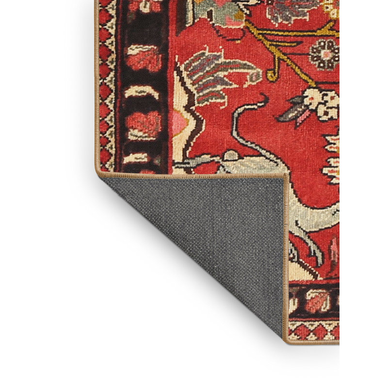 Tapis rouge / brun / jaune en laine / polyester tissé à la machine Tobiason, Rectangle 5 pi x 7 pi
