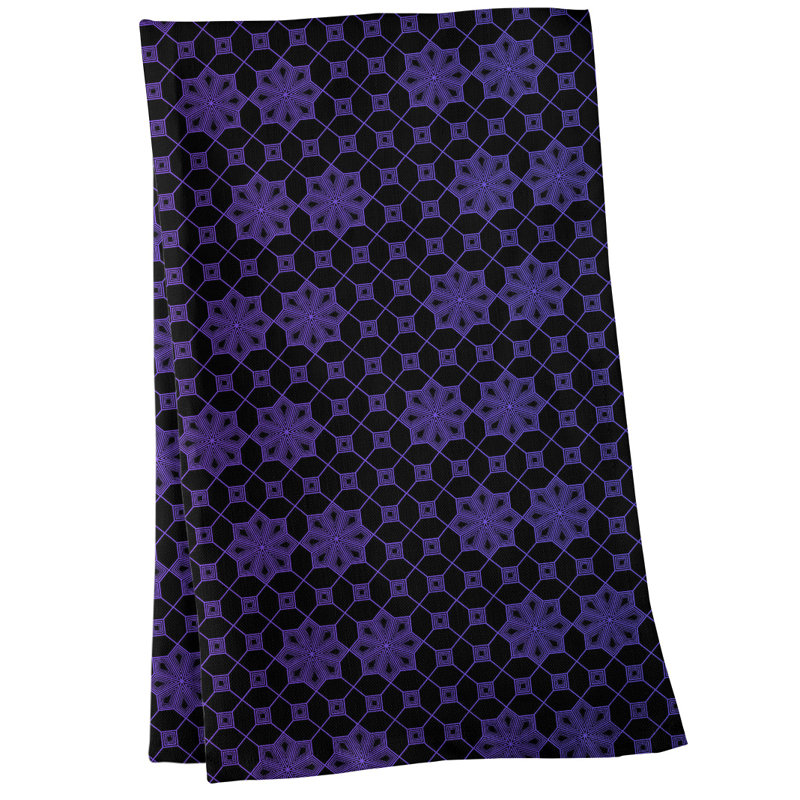 Serviette de thé à treillis, Polyester sergé, Noir / Mauve