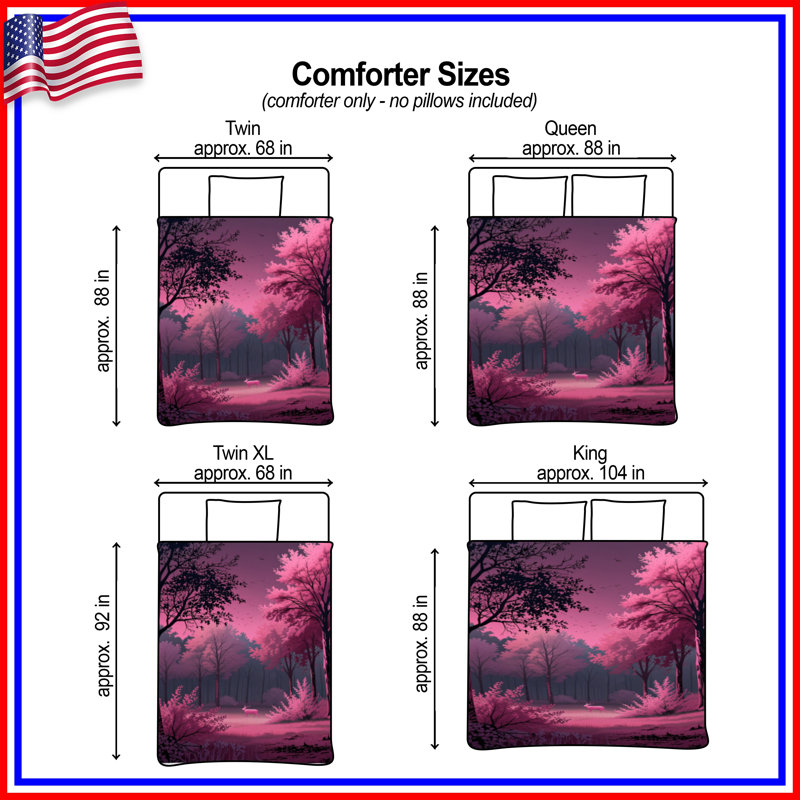 Pink Forest With Deer Comforter, King