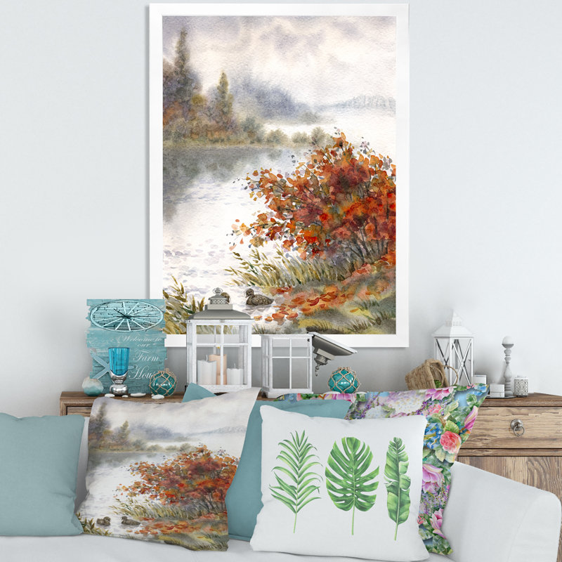 Vue du lac en automne - reproduction sur toile, H 20 po x l 12 po x P 1,5 po, Toile blanche encadrée