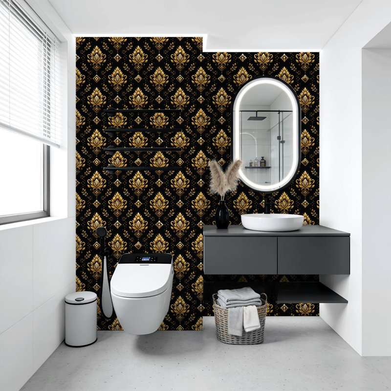 Papier peint adhésif décoratif en cuir noir matelassé à motif floral Barber