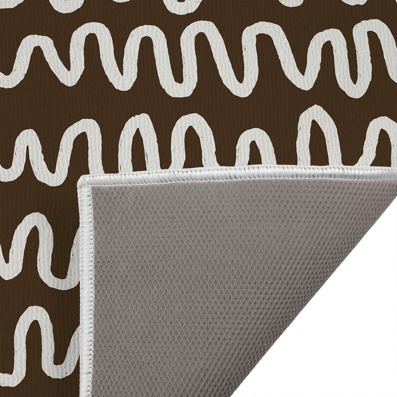 Tapis de toilette rectangulaire antidérapant et absorbant à rayures ondulées, 24" W x 17" L, Mocha Brown