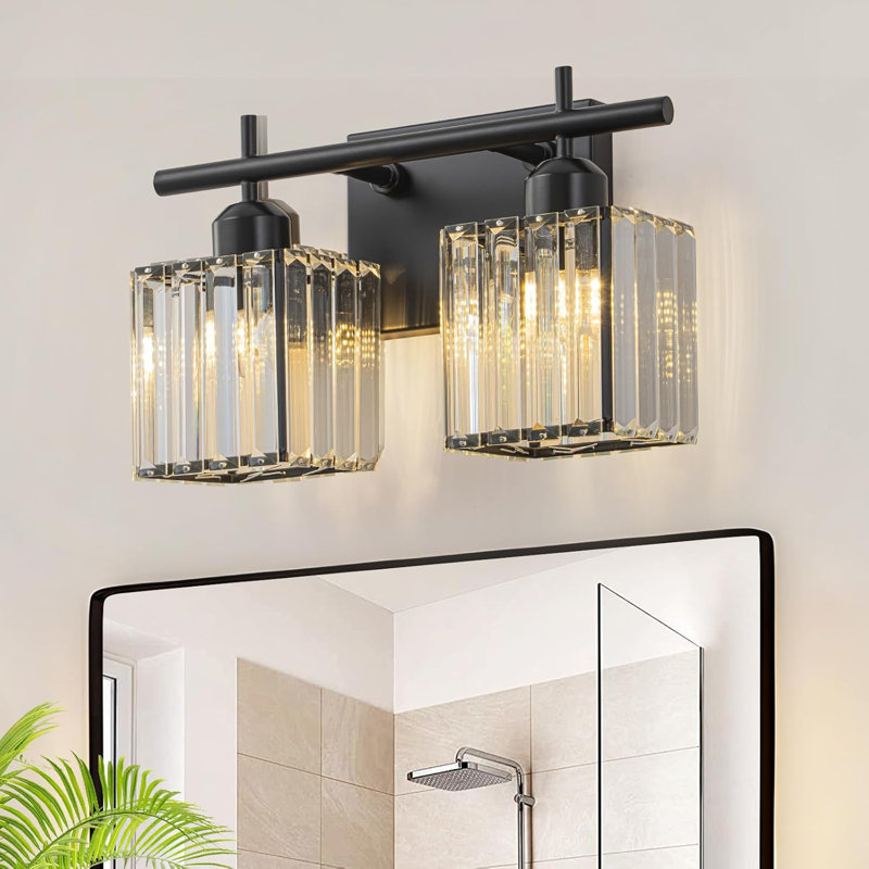 Luminaire de meuble-lavabo en cristal - Applique murale 1 lumière pour miroir de salle de bain avec abat-jour en cristal transparent - Installation câblée - Compatible avec les ampoules halogènes incandescentes à DEL CFL - Fabrication en aluminium du