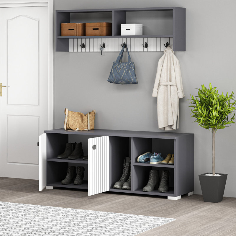 Jeanetta Hall Tree 120cm Wide with Bench, White/Grey