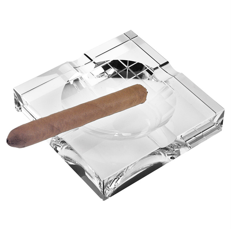 Handcrafted Clear Optical Crystal Square Cigar Ashtray