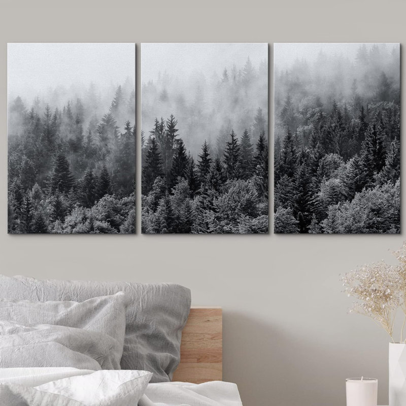Misty Forests of Evergreen Coniferous Trees in an Ethereal Landscape - 3 Piece Canvas Photograph Print, 36" H x 24" W