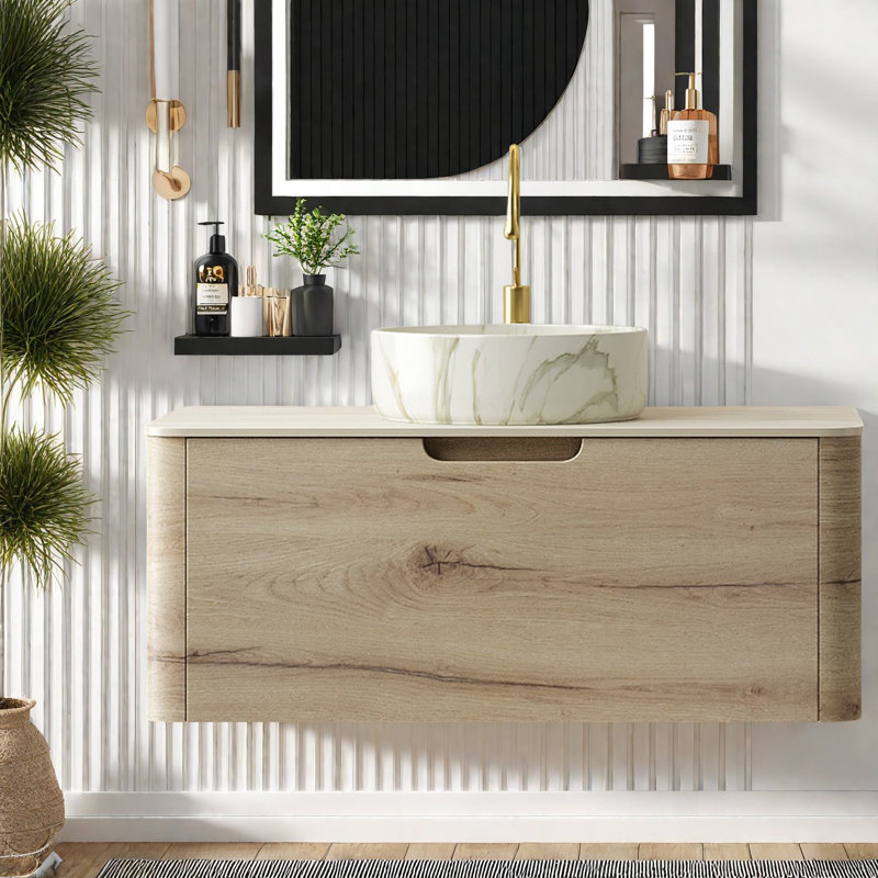 Meuble-lavabo moderne en chêne blanc avec lavabo en céramique durable