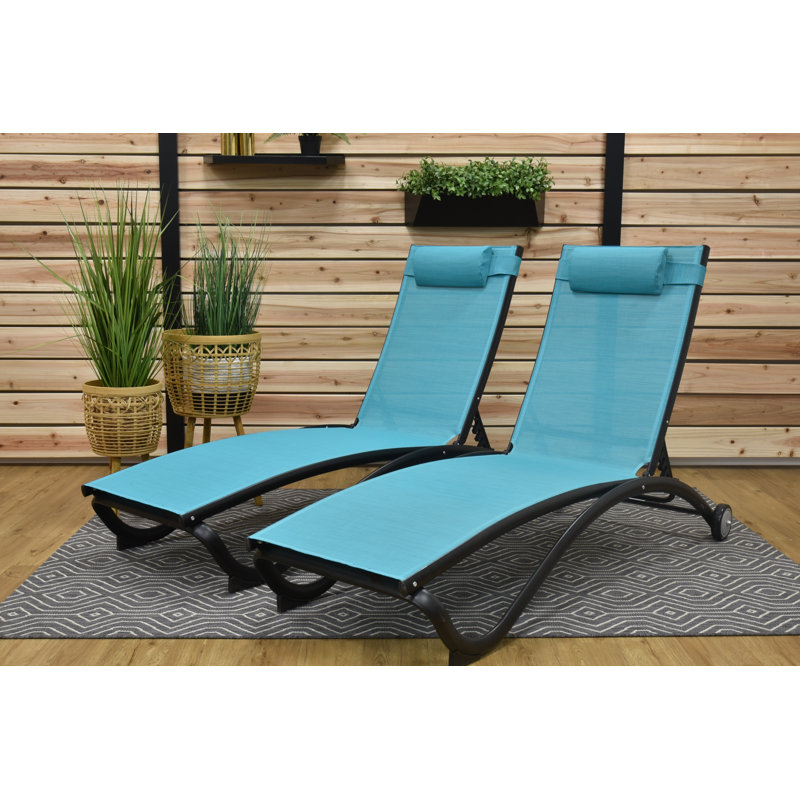 Vivere Denisia Stackable Aluminum Glendale Lounger Set Made with Premium Phifertex Fabric, Blue