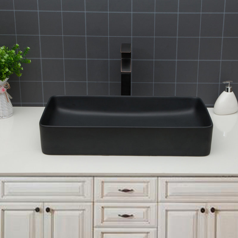 Lavabo de salle de bain rectangulaire en céramique, Noir