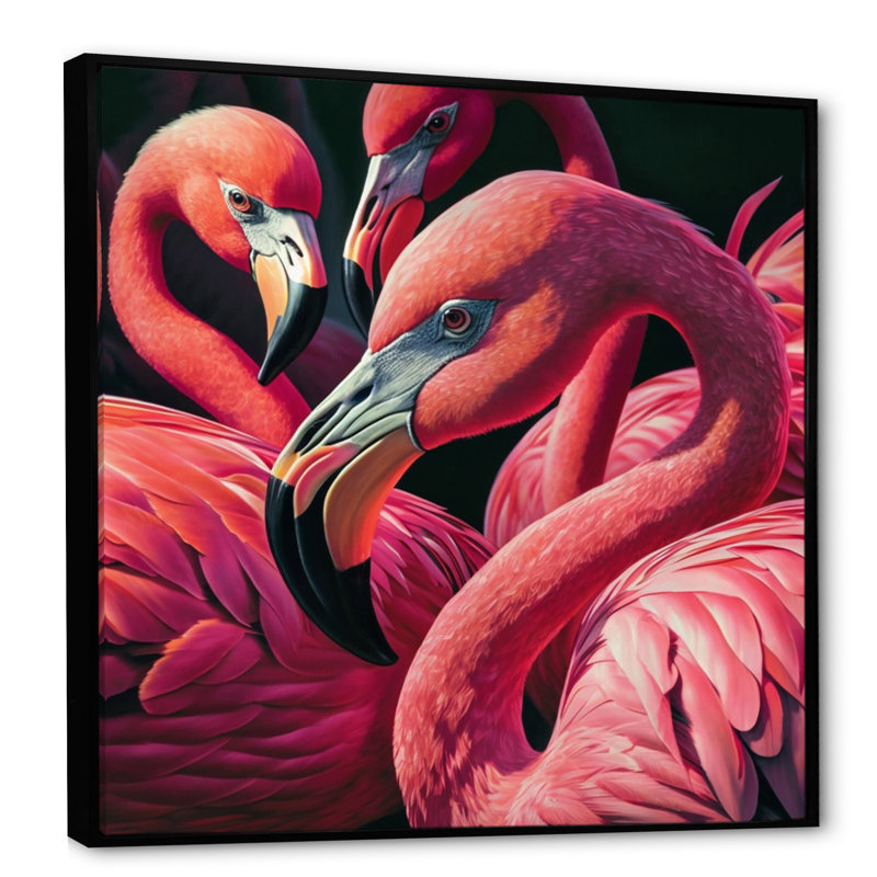 Gros plan sur les flamants roses II - animaux, impression sur toile, H 30 po x l 30 po x P 1 po