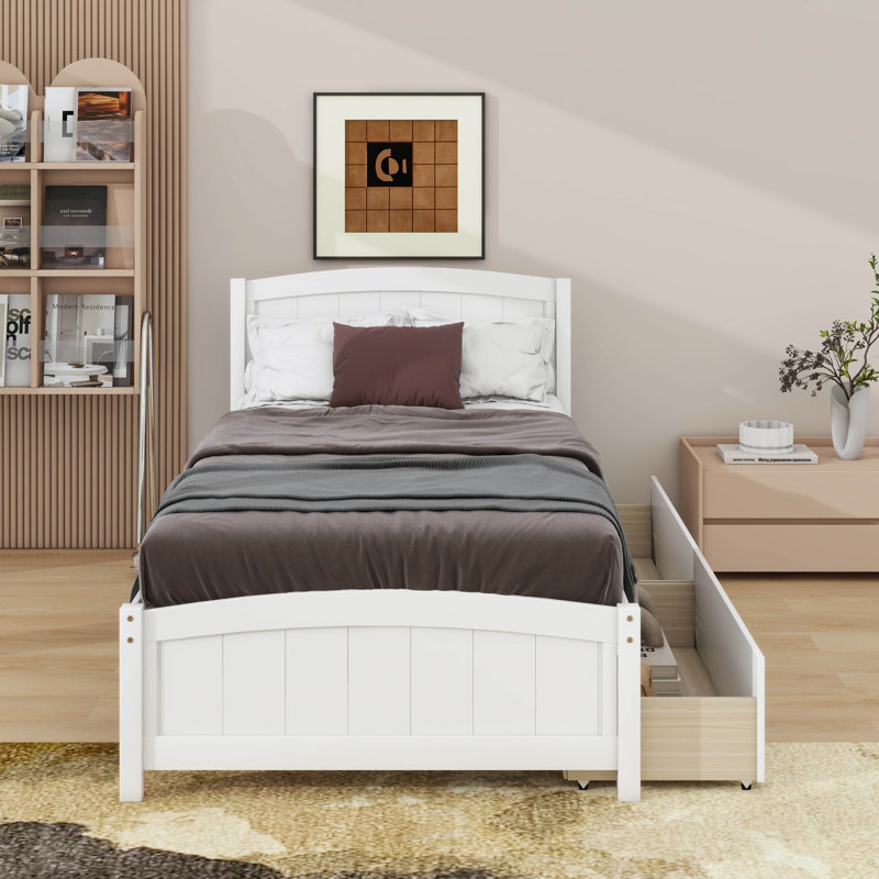 Lit plateforme simple avec tiroirs, Blanc