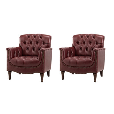 Annja 32" W Tufted Genuine Leather Armchair