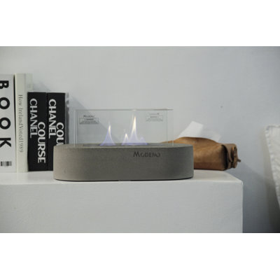 LUSPA Tabletop Fireplace- Light Gray Concrete Bio-Ethanol Outdoor Tabletop Fireplace with Flame Guard