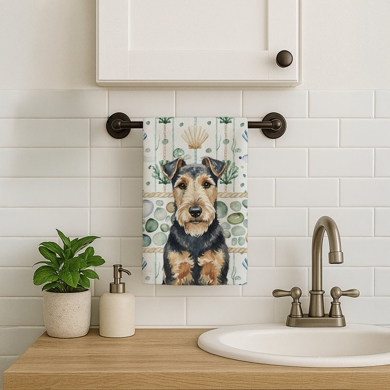 Welsh Terrier Coastal Sea Glass Kitchen Towel, Welsh Terrier