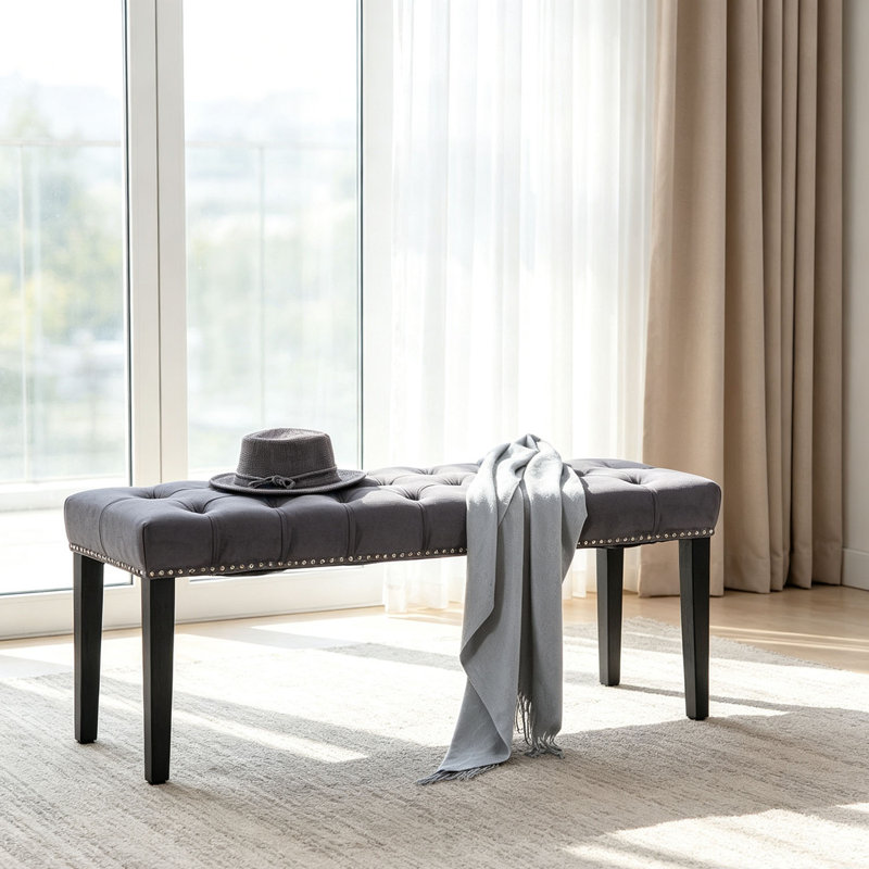 Banc rembourré en velours d'hévéa, Gris foncé, Gris foncé, Noir