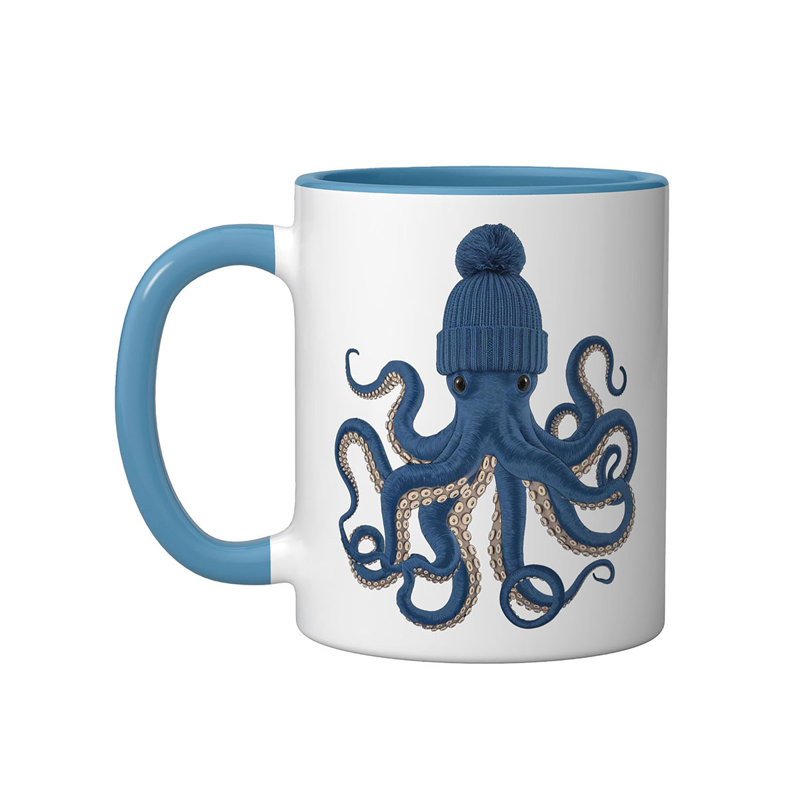 Cute Octopus Ceramic Mug, Blue/White, 11oz