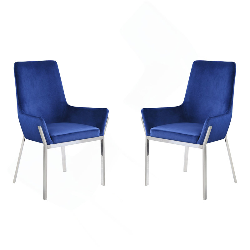 Ensemble de 2 chaises d'appoint rembourrées en velours bleu