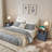 2 Drawers Nightstand with Charging Station, Bedside Table with Open Shelf, Navy Blue-8091659