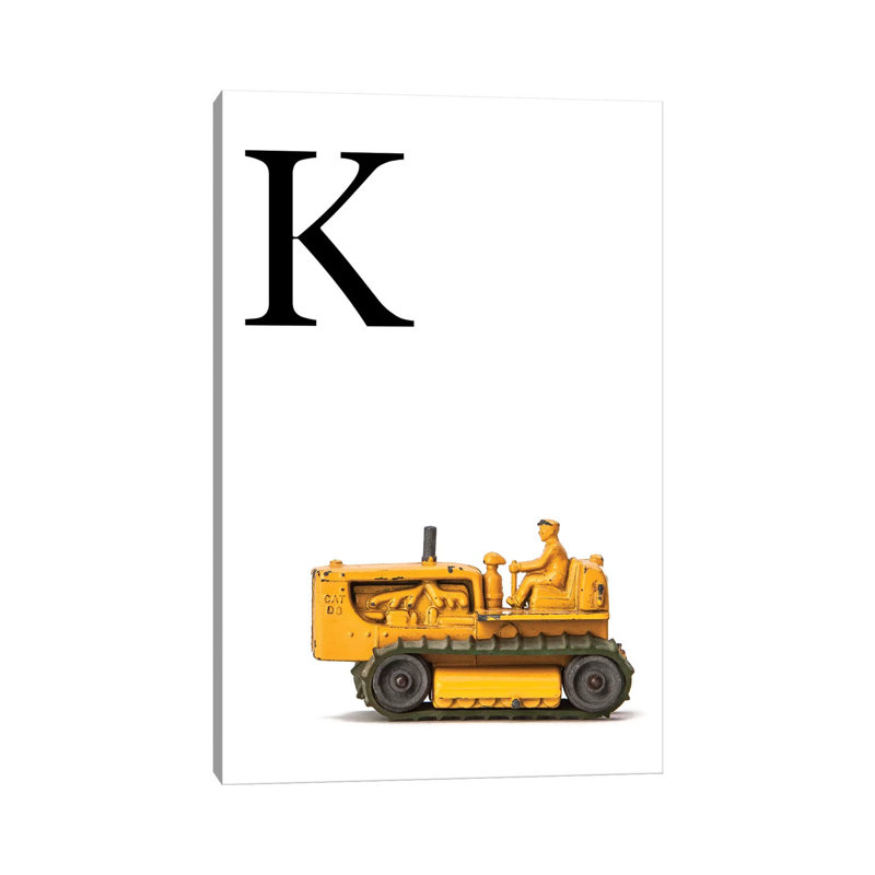 K Bulldozer Yellow White Letter - Print on Canvas, Wrapped Canvas, 66.04 cm H x 45.72 cm W x 3.175 cm D